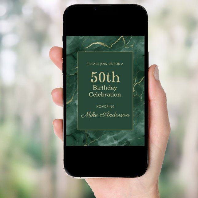 Teal Marble 50th Birthday Invitation (Front Digital)