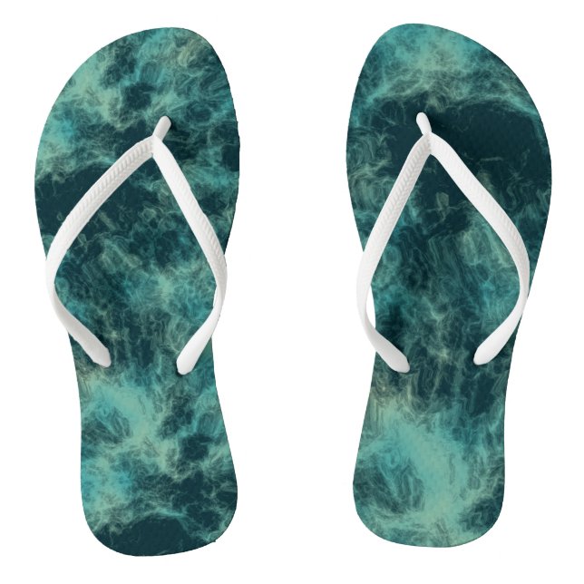 Teal Marble Abstract Flip Flops (Footbed)