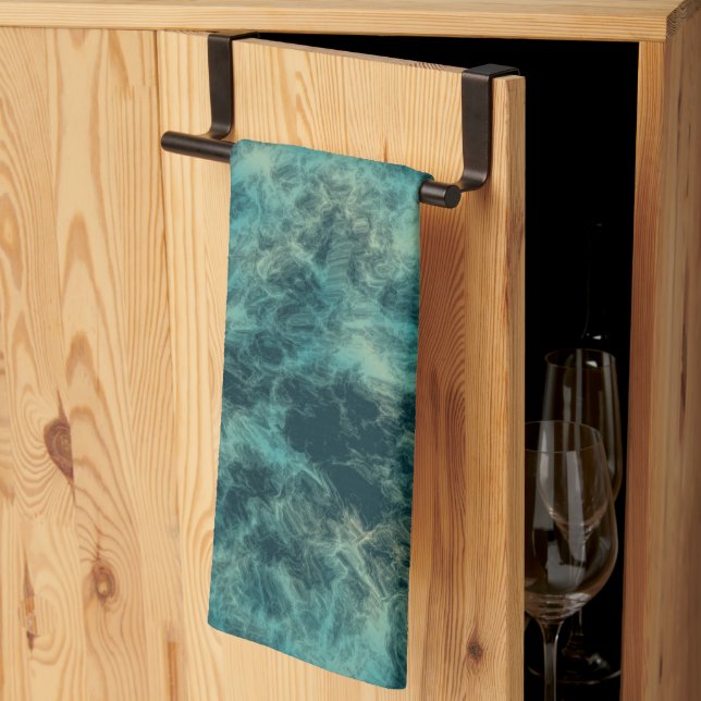 Teal Marble Abstract Kitchen Towel (Thirds Fold)