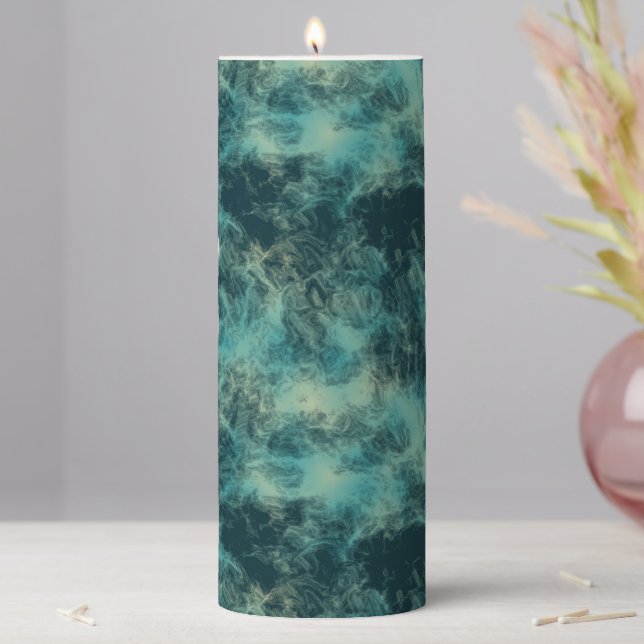Teal Marble Abstract Pillar Candle (In Situ)