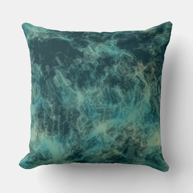 Teal Marble Abstract Throw Pillow (Front)