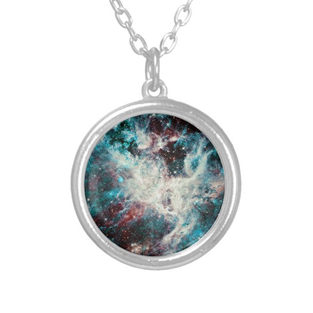 Teal Marble Cosmos Silver Plated Necklace (Front)