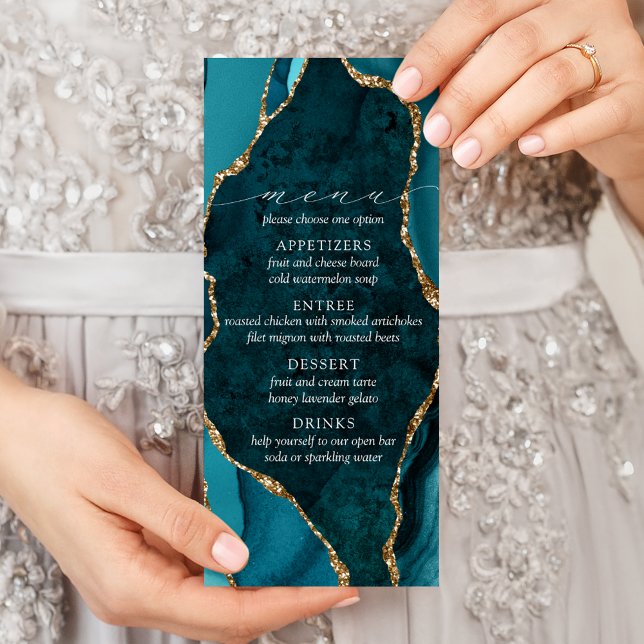 Teal, Marble & Gold Agate Wedding Menu (Creator Uploaded)