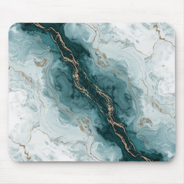 Teal Marble & Gold Vein Mousepad (Front)