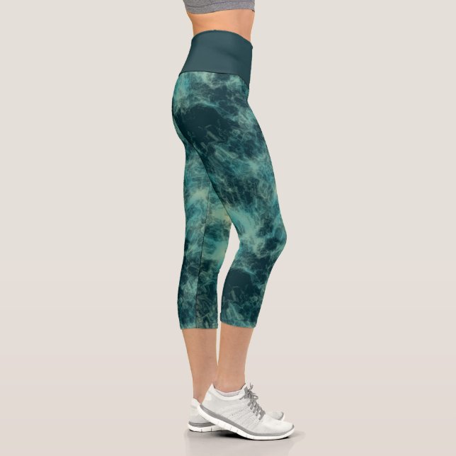 Teal Marble High Waisted Capris (Right)