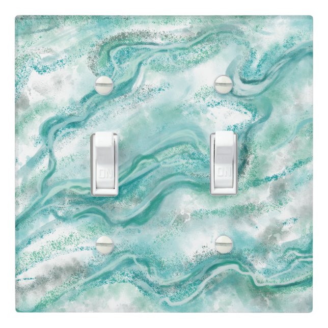 Teal Marble Light Switch Cover (In Situ)