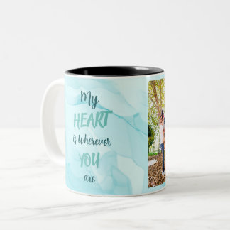 Teal marble personalized two photo  Two-Tone coffee mug