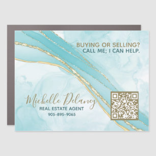 Teal Marble Real Estate Broker Car Magnet QR code