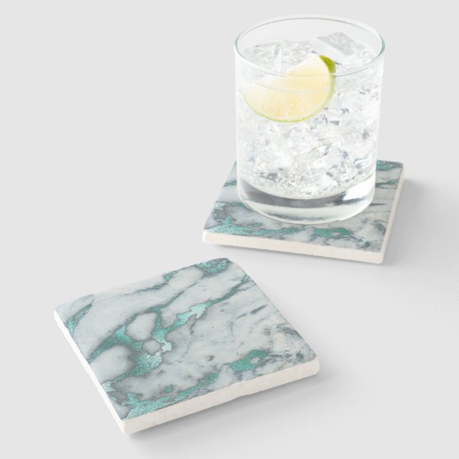 teal marble stone coaster (Side)