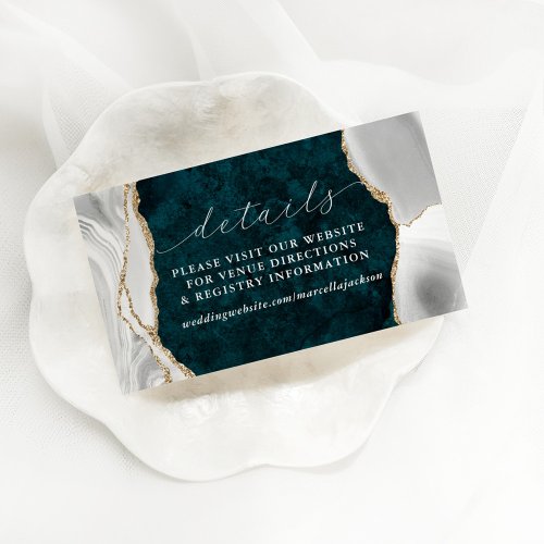 Teal Marble White  Gold Agate Details Note Card