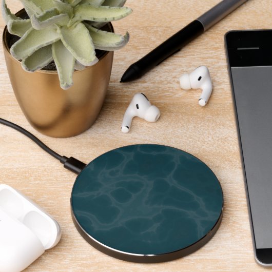 Teal marble wireless charger (Desk 2)