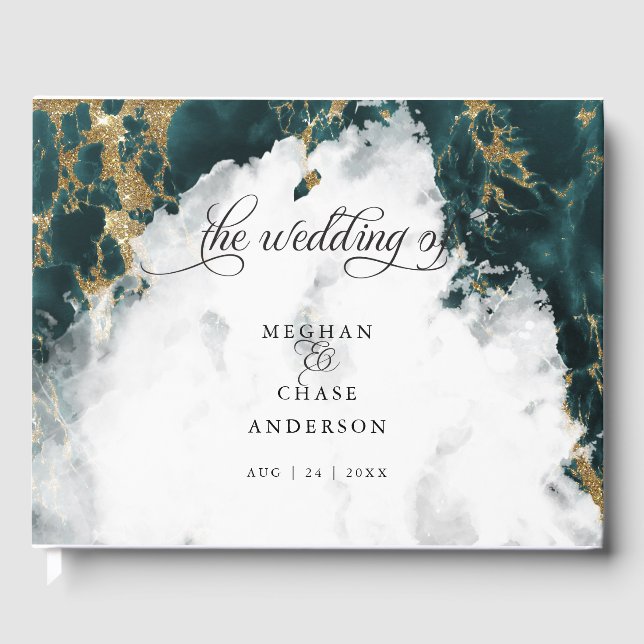 Teal Marbled Watercolor  BarefootBride™ Guest Book (Front)