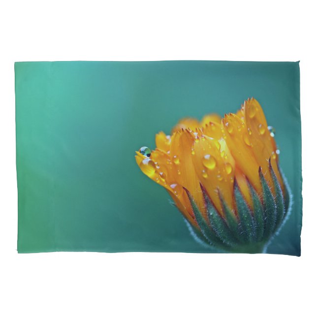 Teal Marigold Floral Pillow Case (Front)