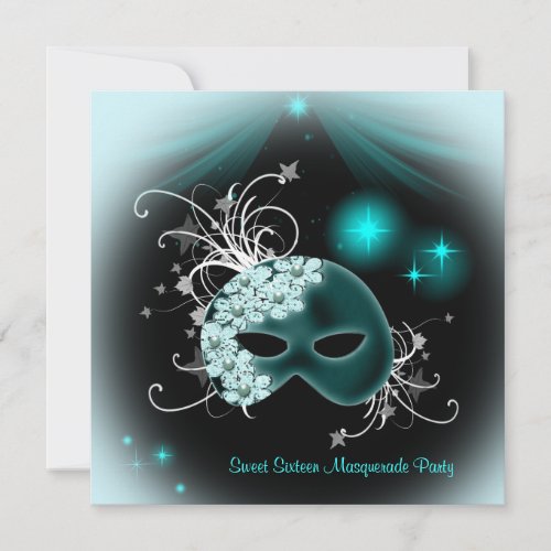 Teal Masks Sweet 16 Masquerade Party Invitation