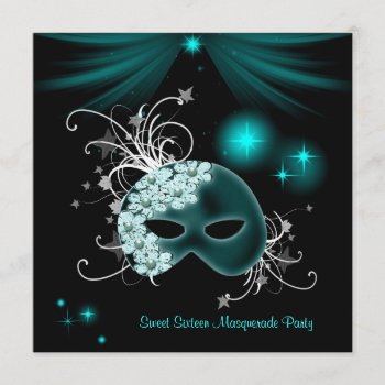 Teal Masks Sweet 16 Masquerade Party Invitation by decembermorning at Zazzle