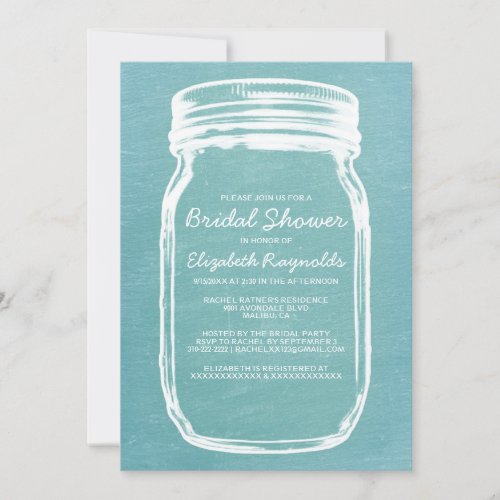 Teal Mason Jar Bridal Shower Invitations