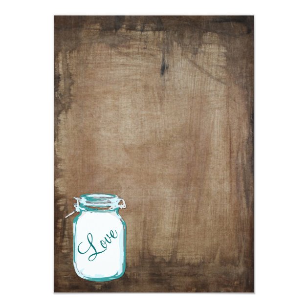 Teal Mason Jar Rustic Country Wedding Invitations