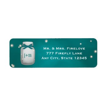 Teal Mason Jar With Fireflies Return Address Label by OccasionInvitations at Zazzle