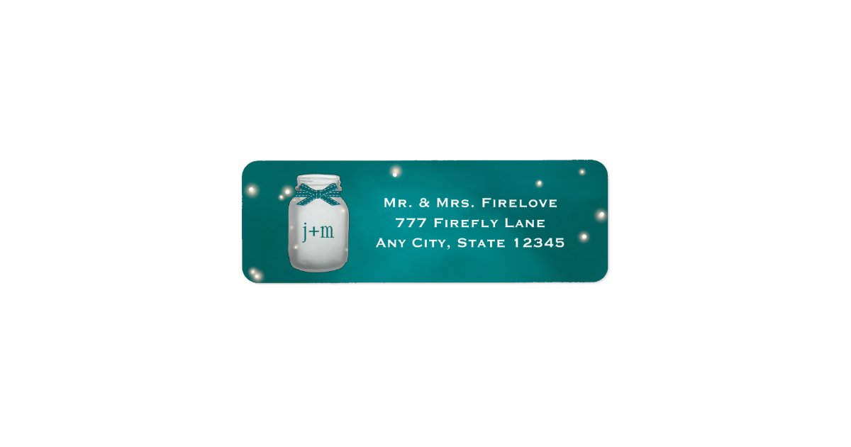 Teal Mason Jar with Fireflies Return Address Label | Zazzle