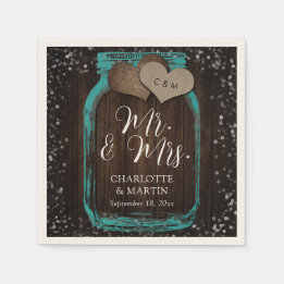 Teal Mason Jar Wood Mr. & Mrs. Wedding Napkins