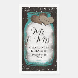 Teal Mason Jar Wood Mr. & Mrs. Winter Wedding Paper Guest Towels