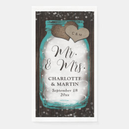 Teal Mason Jar Wood Rustic Wedding Paper Guest Towels