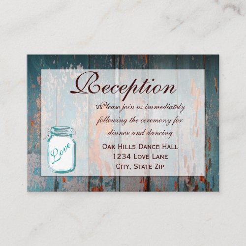 Teal Mason Jar Wood Wedding Reception Cards Business Card Template