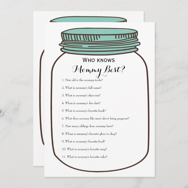 Teal Mason Jars 2 x Baby Shower Games Invitation (Front/Back)