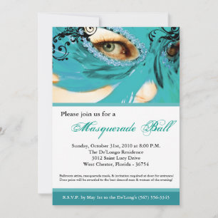 Teal Masquerade Mask Ball Costume Halloween Invitation