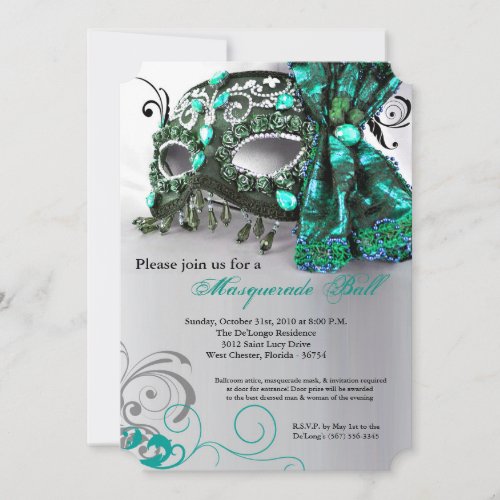 Teal Masquerade Mask Ball Costume Halloween Invitation