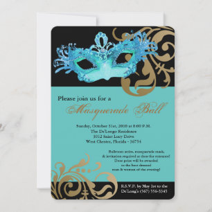 Teal Masquerade Mask Ball Costume Halloween Invitation