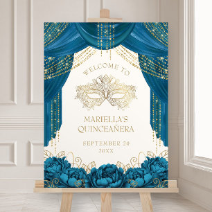 Teal Masquerade Mask Quinceanera Welcome Foam Board