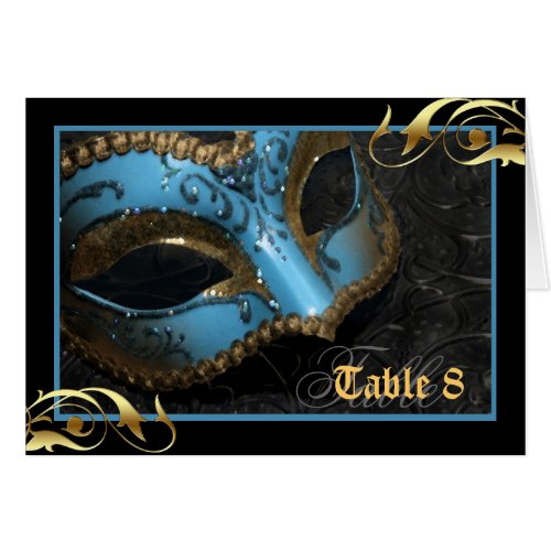 Teal Masquerade Mask Table Number Card