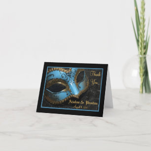 Teal Masquerade Mask Wedding Thank You Note Card