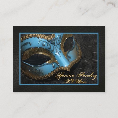Teal Masquerade RSVP Business Cards