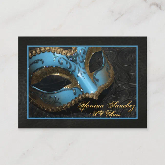 Teal Masquerade RSVP Business Cards | Zazzle