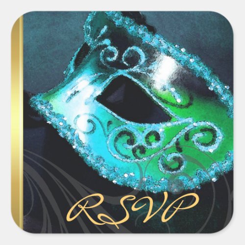 Teal Masquerade Swirl RSVP Sticker