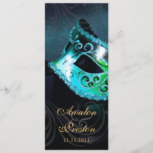 Teal Masquerade  Wedding Program Invitation