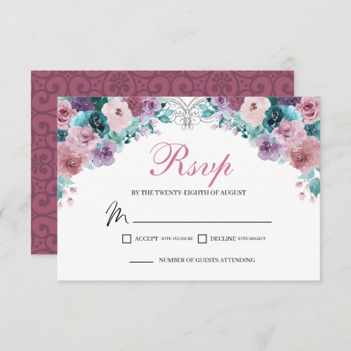 Teal  Mauve Floral RSVP Enclosure Card