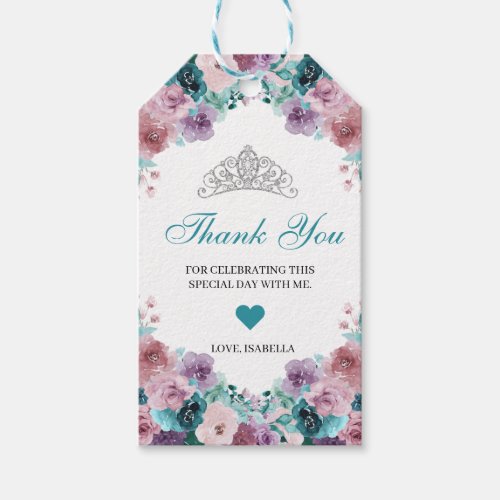 Teal  Mauve Floral Thank You Gift Tags