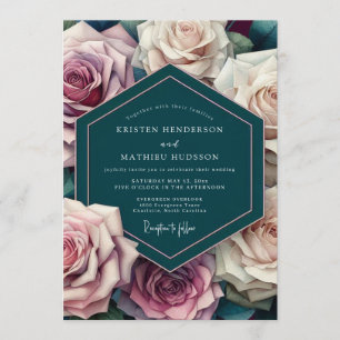 Teal Mauve Opulent Wedding Invitation