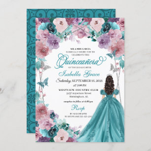 Teal & Mauve Sunset Quinceanera Princess Invitation