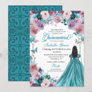 Teal & Mauve Sunset Quinceanera Princess Invitation