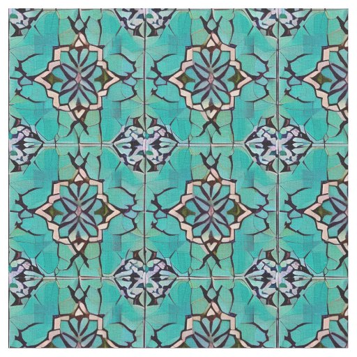 Teal Medallion Tuscan Style Repeating Pattern Fabric