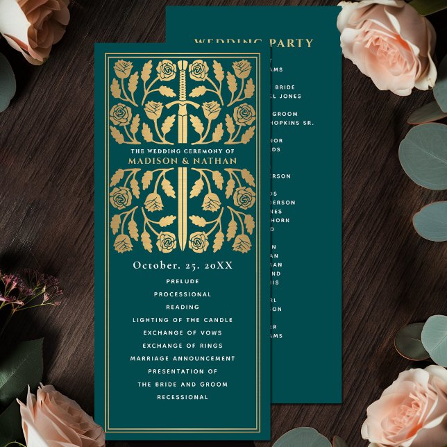 Teal Medieval Gold Sword Royal Wedding Program (Creator Uploaded)