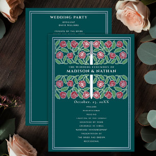 Teal Medieval Silver Floral Sword Royal Wedding Program