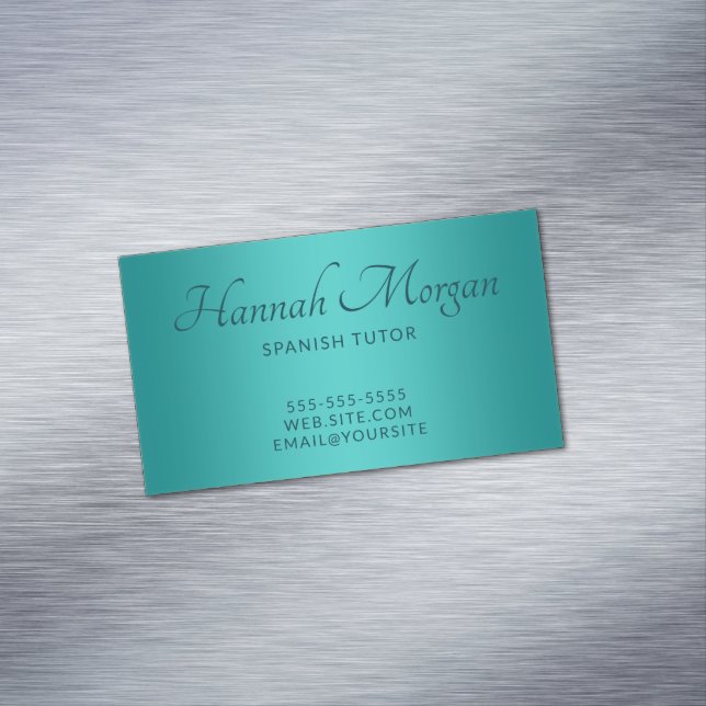 Teal Medium Turquoise Ombre Elegant Script Business Card Magnet (In Situ)