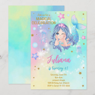 Teal Mermaid Birthday Invitation