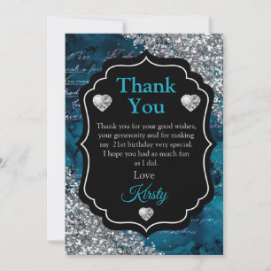 Teal Mermaid Letters Silver Glitter Thank You