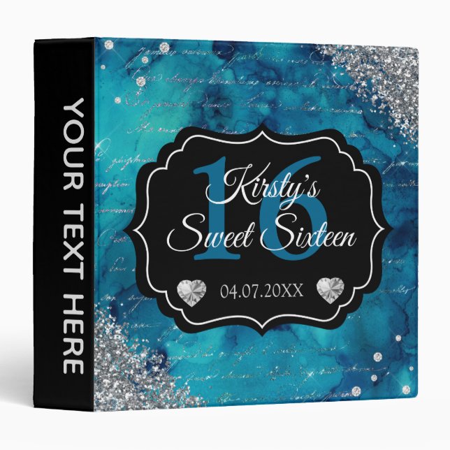 Teal Mermaid Letters Sweet 16 Photo Album 3 Ring Binder (Front/Spine)
